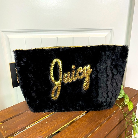 Juice Beauty Handbags - New!  Juicy Couture Black Faux Fur Cosmetic Bag